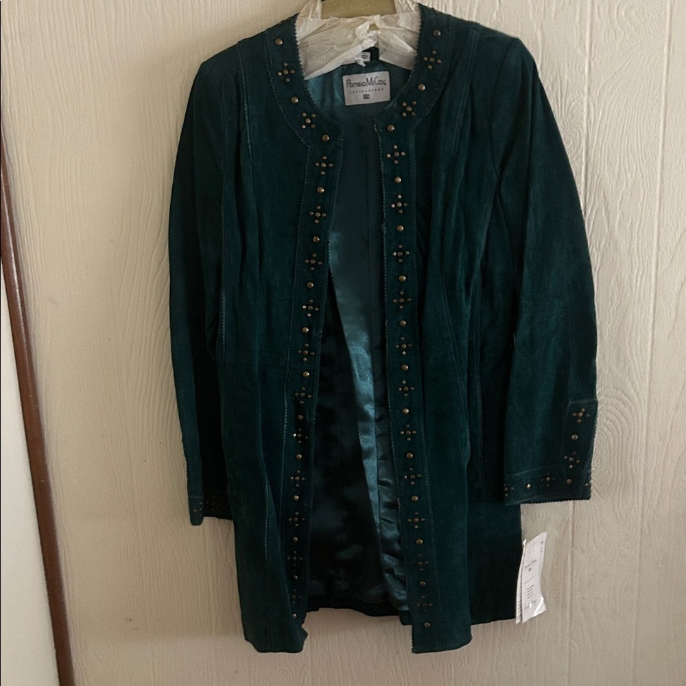 Pamela McCoy Deep Green Suede Blazer with Stud Details